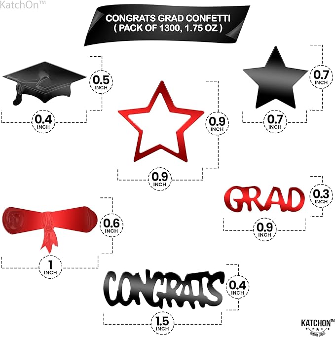 KatchOn, Red and Black Graduation Confetti 2025 - Pack of 1300 | Grad Confetti Class Of 2025 | Grad Decorations Class of 2025 | Red and Black Graduation Decorations 2025