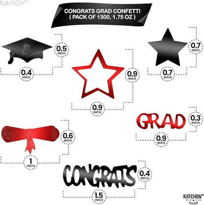KatchOn, Red and Black Graduation Confetti 2025 - Pack of 1300 | Grad Confetti Class Of 2025 | Grad Decorations Class of 2025 | Red and Black Graduation Decorations 2025