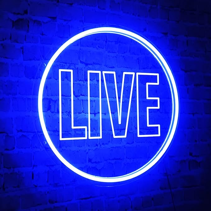 NOXTROND Live Neon Lights Sign, USB Powered Live On Air Led Light, Dimmable Wall Décor Round Live Streaming Neon Night Light LED Sign for Streamer, Gamer, Game Room, Studio Decor (Blue)
