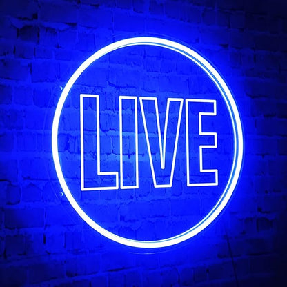 NOXTROND Live Neon Lights Sign, USB Powered Live On Air Led Light, Dimmable Wall Décor Round Live Streaming Neon Night Light LED Sign for Streamer, Gamer, Game Room, Studio Decor (Blue)