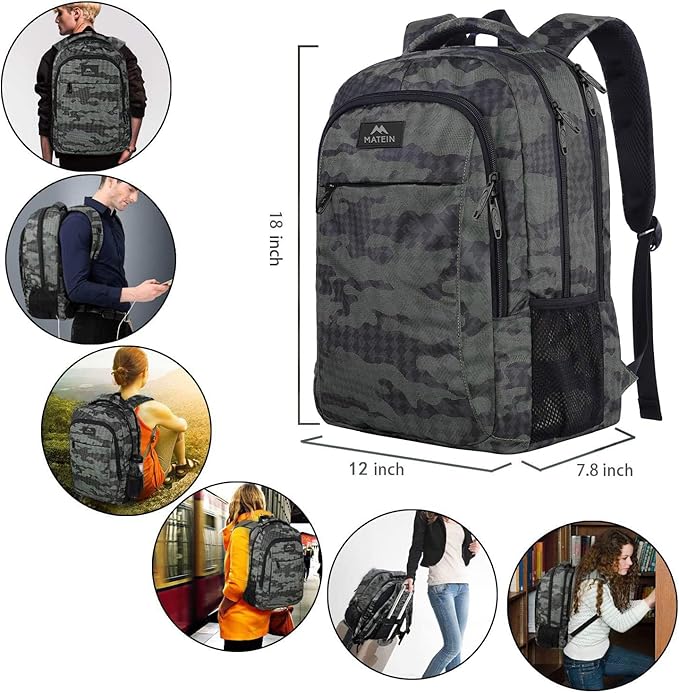 MATEIN Travel Backpack, Sturdy College School Backpack for 15.6 Inch Laptop with Anti Theft Pocket for Women & Men, Slim Lightweight Laptop Bag Computer Bookbag Daypack for Adult Teens Gift | with USB, Sturdy, Laptop Bag, Computer Bookbag, Daypack
