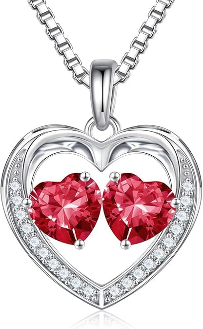 Iefil Christmas Gifts for Women Wife - 925 Sterling Silver Heart Birthstone Necklace, Anniversary Birthday Gifts for Women Wife Girlfriend Mom, Birthstone Jewelry Gift for Her