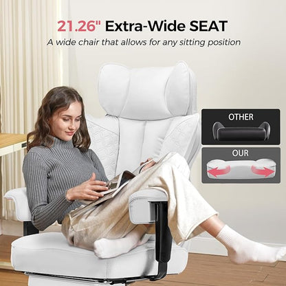 COMHOMA Desk Office Chair Big and Tall Office Chairs Ergonomic Gaming Chairs with Wide Seat Leather High Back Chair with Foot Rest Adjustable Armrests Pocket Spring Lumbar Support