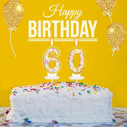 60th Birthday Candle for Women/Men, Golden Macaron Numeral Candles, Birthday Party Cake Decorations, Cake Topper for Birthday Party Supplies (Number 60)