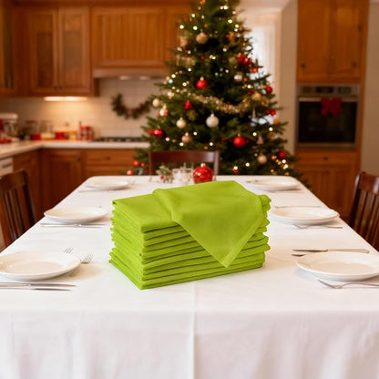 Encasa XO Lime Green Cloth Napkins Set of 12, 17"x17" | Solid Color Cotton Dinner Napkins | Washable & Reusable Napkins for Dining Table Fall Decoration, Holiday & Christmas Festivals