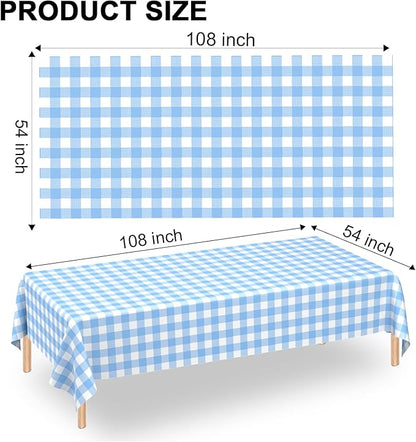 4 Pcs Light Blue Checkered Tablecloth Rectangular Pale Blue and White Gingham Tablecloths Disposable Plastic Plaid Table Cover for Parties, Outdoor Picnic, Birthday, Wedding, Camping 54 × 108 Inch