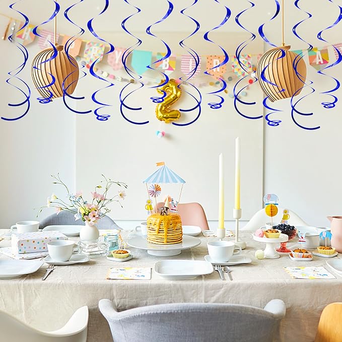 30 pcs Blue Hanging Swirls Decorations Swirl Party Decorations Plastic Party Streamer for Ceiling, 26"