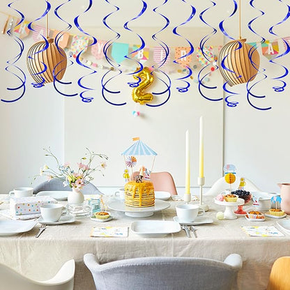 30 pcs Blue Hanging Swirls Decorations Swirl Party Decorations Plastic Party Streamer for Ceiling, 26"