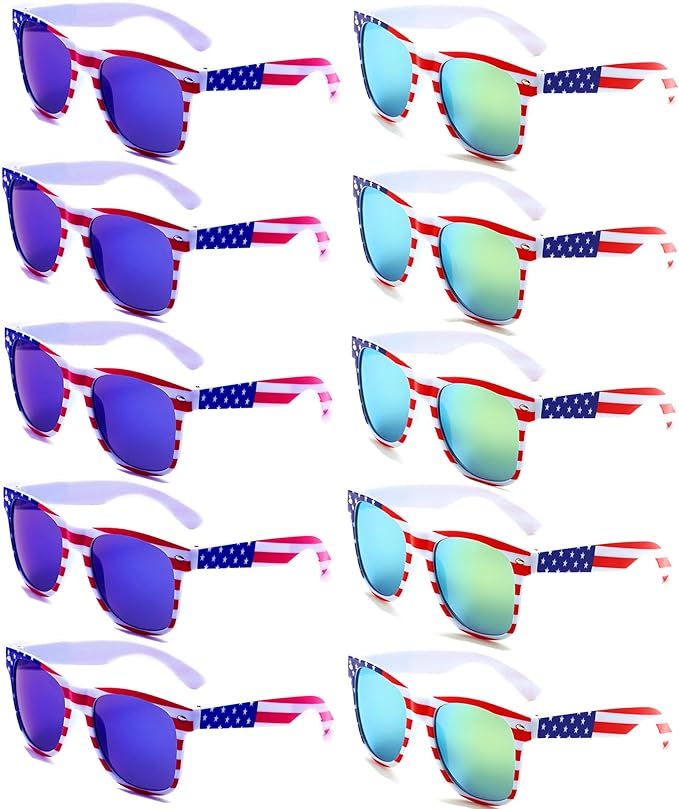 Eyegla Bulk American Sunglasses USA Flag Sunglasses Patriotic Glasses 4th of July Party Supplies-10/20Pack