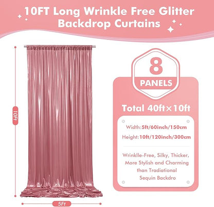 40x10ft Shimmer Rose Gold Sequin Backdrop Curtain for Parties,Thick Wrinkle Free Glitter Backdrop Drapes Rose Photo Back Drop Curtains for Birthday Wedding Party Photography Background-8 Panels 5x10ft