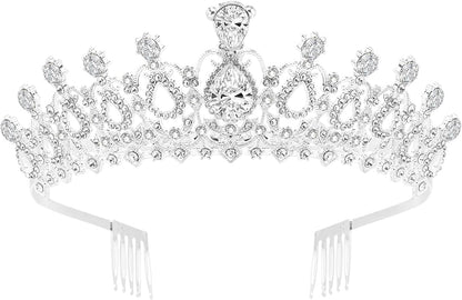 Crystal Tiara and Princess Crown,Silver Rhinestone Tiaras with Comb Crown,Bridal Wedding Queen Headbands Prom Birthday Party Halloween Hair Accessories Jewelry Gifts for Women Girls