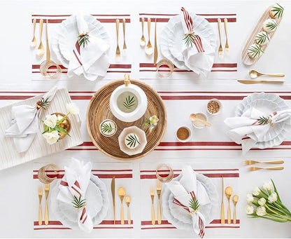 Solino Home Linen Table Runner 120 Inches Long - French Stripe, 100% Pure Linen Red and White Farmhouse Table Runner 16 x 120 Inch Ideal for Dining, Christmas, New Year