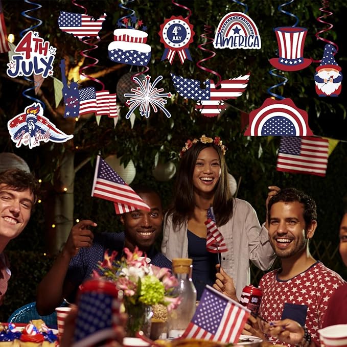4th of July Decorations，Kaluofan 24 PCS 4th of July Decorations Outdoor,Independence Day Patriotic Hanging Swirls Decorations for Veterans Labor Presidents Flag Memorial Day Party Suppiles Favors