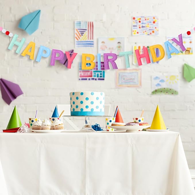 Felt Happy Birthday Garland Rainbow Banner Reusable Happy Birthday Sign Party Supply for Party Decor(Bright Color,Normal)