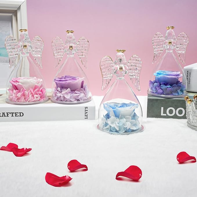 Miofula Preserved Flower Rose Birthday Gifts for Mom, Angel Figurines with Forever Real Rose Gifts for Her Mom Grandma, Angels Gifts for Mothers Day Christmas Anniversary Thanksgiving Birthday Gifts