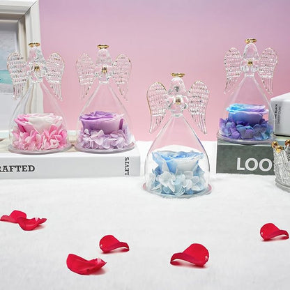 Miofula Preserved Flower Rose Birthday Gifts for Mom, Angel Figurines with Forever Real Rose Gifts for Her Mom Grandma, Angels Gifts for Mothers Day Christmas Anniversary Thanksgiving Birthday Gifts