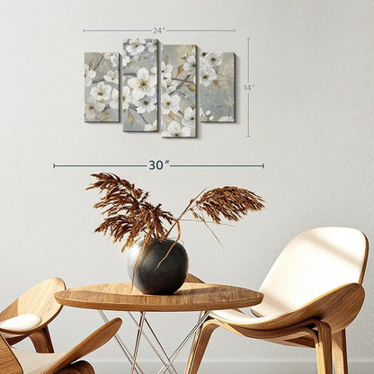 ElephantStock Golden Garden Wall Art - Horizontal Canvas - 4-Piece Living Room Wall Decor - Leaves Painting Canvas Print - Gray and Beige Decor for Wall by Nan - 24" X 14"