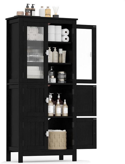 53.1" H Tall Bathroom Storage Cabinet, Bathroom Floor Cabinet with 6 Doors and Adjustable Shlef, Linen Cabinet, Pantry Cabinet for Living Room, Kitchen, Entryway, Black