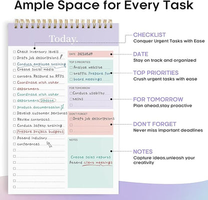 Taja To Do List Notepad - To Do List Notebook for Work with 52 Sheets, 9.8" x 6.5", Undated Daily Planner Perfect for Daily Tasks and Goal Setting, Notepad Suitable for Office, Home & School - Violet Dream