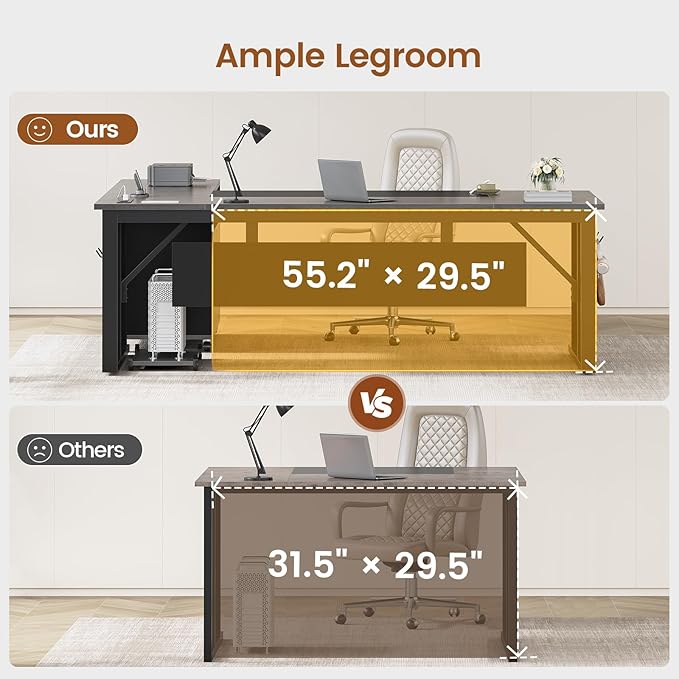 SEDETA 71" Executive Desk with Rolling File Cabinet, Large Office Desk with Drawers, L Shaped Computer Desk with Power Outlets, CPU Stand, Pegboard and Storage Shelves, Gray