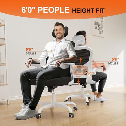 Synorla Office Chair Ergonomic Desk Chair, 330LBS Capacity, High Back Computer Design for Long Hours Comfort, Rolling Swivel Executive Task for Home Office with Flip-up Armrests (White Black)