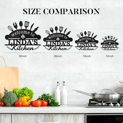 Personalized Kitchen Signs Wall Decor - Custom Metal Name Sign, Custom Kitchen Sign, Rustic Kitchen Decor Wall, Gift for Mothers Day, Mom, Grandma, Chef, Welcome to Linda's Kitchen