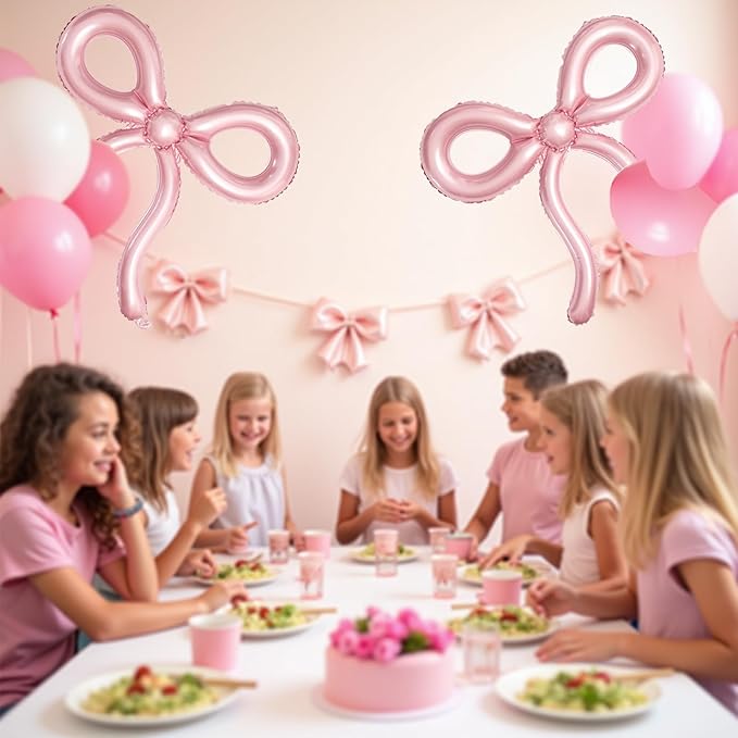 6 Pcs Pink Bow Balloons Bow Birthday Decorations for Girls Women Bow Theme Birthday Party Decorations for Bridal Shower Baby Shower Engagement Bachelorette Party Supplies 26 x 24 Inch
