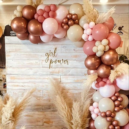 Boho Balloon Arch Kit,122Pcs Dusty Pink Mustard Yellow Metallic Rose Gold Apricot Nude Pastel Balloons for Boho Bridal Wedding Fall Baby Shower Engagement Anniversary Birthday Party Decorations