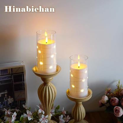 Flickering Flameless Candles with Remote Timer, 6pcs LED Battery Operated Candles with Embedded String Lights White, D3 H6