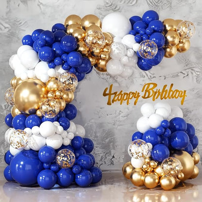 Royal Blue and Gold Balloons Arch Garland Kit 164pcs Different Sizes Balloon 5 10 12 18 with Gold Confetti Balloon for Anniversary Wedding New Year Birthday Party Decorations