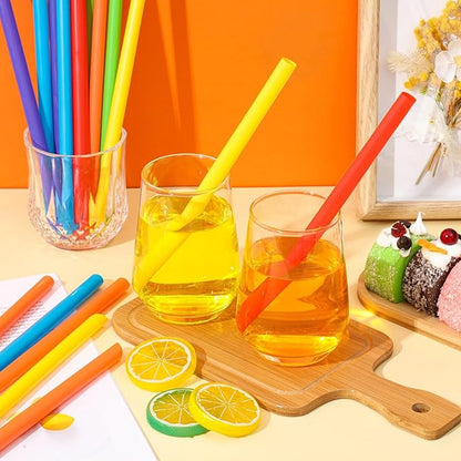 Tessco for you 600 Pcs 6 Inch Jumbo Smoothie Straws Bulk Large Plastic Disposable Bubble Tea Straws Wide-Mouthed Individually Wrapped for Tall Homemade Milkshakes Drinking (Classic Color)