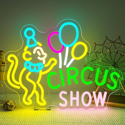 Lucunstar Monkey Neon Sign LED Circus Sign with Clown and Balloons for Theme Park LED Carnival Decor for Play Restaurant College Room Neon Light Animal Gifts for Circus Fans Teens