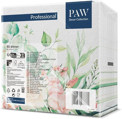 PAW - 50 Pieces Linen-Feel Paper Paper Napkins 16" x 16", Disposable Cloth-Like Napkins with Floral Design, Dinner Napkins for Party, Wedding, Barbecue, Picnic