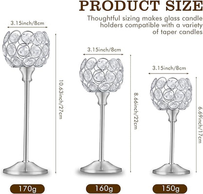Crystal Candle Holders Set of 3 for Wedding Centerpieces Gold Or Silver Candle Holders Bulk Decorative Tealight Candle Holder for Wedding, Party,Table Centerpieces Decoration (Silver, 2 Sets(6 Pcs))