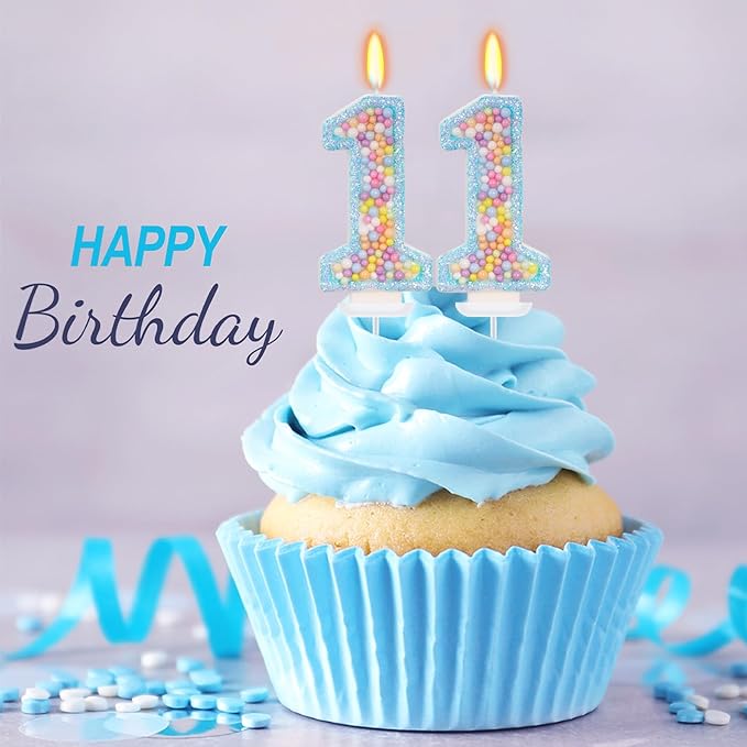 Blue Birthday Candles - Number 11 Candle, Colorful Macaron Candles, 11 Birthday Decorations for Girls Boys, Cake Decorations, Theme Party Supplies (Blue)