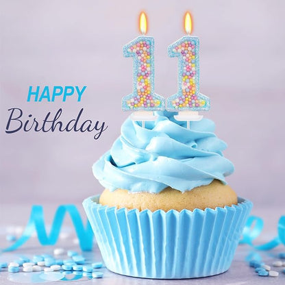 Blue Birthday Candles - Number 11 Candle, Colorful Macaron Candles, 11 Birthday Decorations for Girls Boys, Cake Decorations, Theme Party Supplies (Blue)