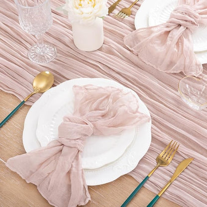 MLMC Pink Table Runner Boho Cheesecloth Table Runner 10ft Rustic Dusty Pink Gauze Cheese Cloth Centerpiece Decor 35x120 Inches for Wedding Bridal Baby Shower Birthday Party Decor