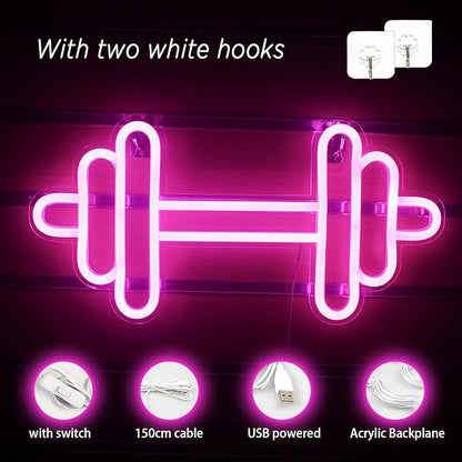 Lucunstar Gym Neon Sign Barbell Pink Neon Signs LED Dumbbell Shaped Light Up Gym Wall Stickers for Fitness Club Decor LED Sign Sports Gifts for Teen Girls Teen Sports Room Game Room Decor