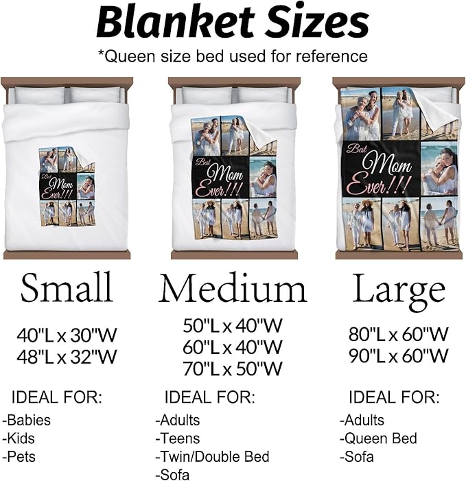 Mothers Day Personalized Gifts from Daughter Custom Blankets with Photos and Text Multiple Colors Sizes Soft Flannel Gifts for Women Birthday Gifts for Mom
