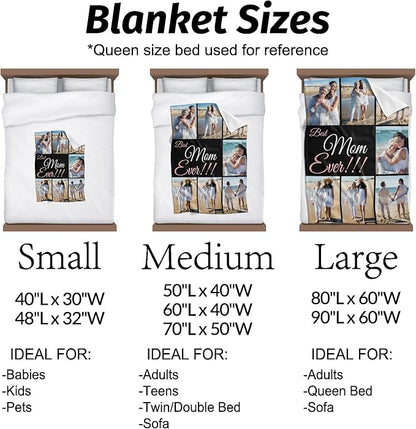 Mothers Day Personalized Gifts from Daughter Custom Blankets with Photos and Text Multiple Colors Sizes Soft Flannel Gifts for Women Birthday Gifts for Mom