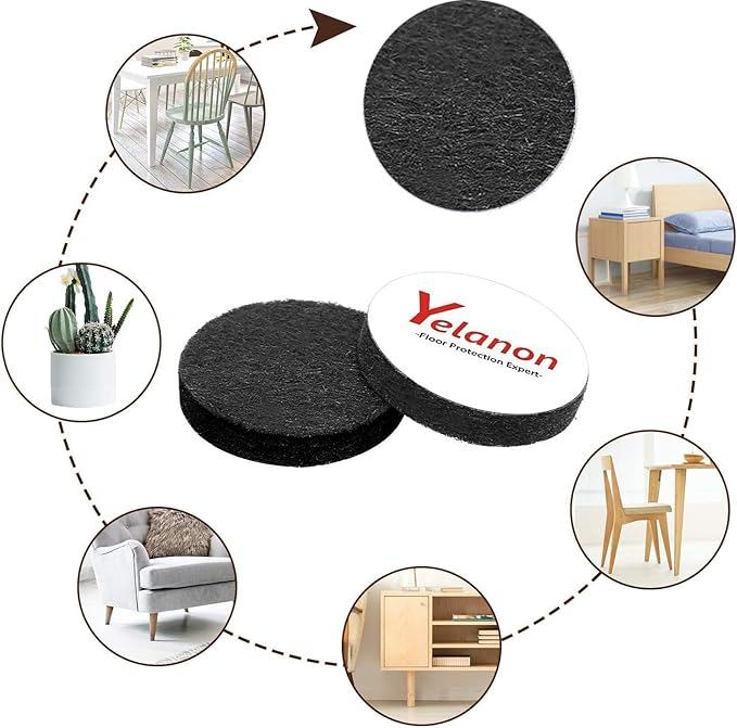 Yelanon Felt Furniture Pads -60 Pcs Premium Felt Pads for Chair Legs Furniture, Floor Protectors for Hardwood Floors, Black