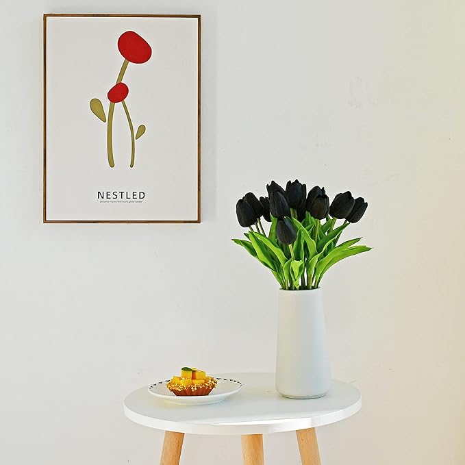 ONLY ART Artificial Black Tulips 20 Pcs – 13.5 Inch PU Faux Flowers with Bendable Stems for Home Décor, Wedding Centerpieces, DIY Floral Arrangements, Table Decorations