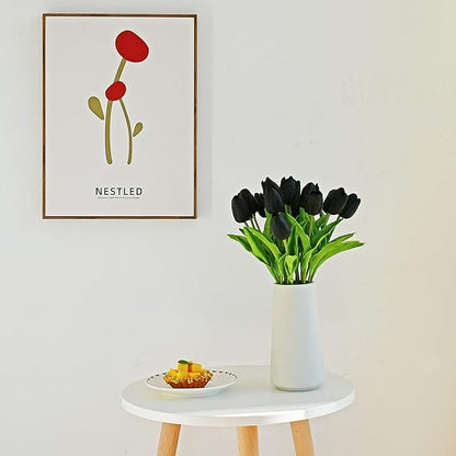 ONLY ART Artificial Black Tulips 20 Pcs – 13.5 Inch PU Faux Flowers with Bendable Stems for Home Décor, Wedding Centerpieces, DIY Floral Arrangements, Table Decorations