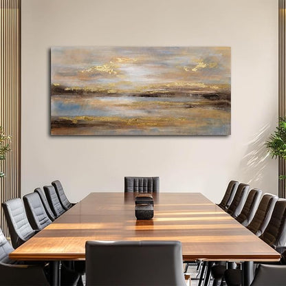 NBAODAN Abstract Wall Art for Bedroom Gold and Orange Wall Decor for Living Room Large Neutral Art Pictures Modern Artwork 29x58 Inch Dining Room Decorations