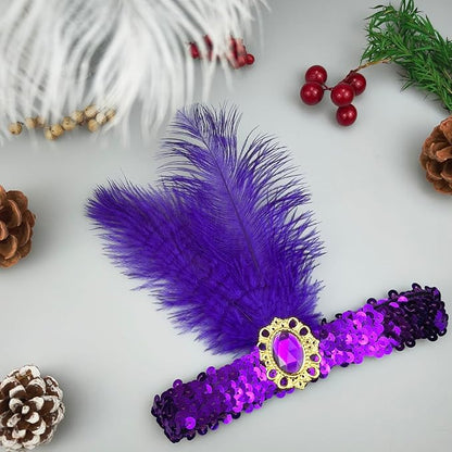Feather Headpiece Sequins Headbands 1920s Flapper Showgirl Headpieces for Women Girls Carnival Party Accessories