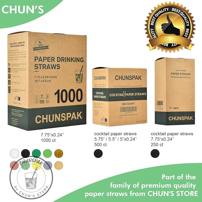 Black Paper Straws 5.75 inch - 500 Bulk Biodegradable Paper Drinking Straws and Stir Sticks for Coffee and Cocktails