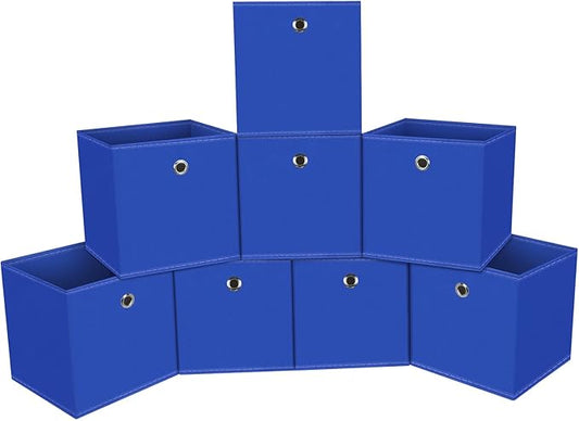 Foldable Storage Cubes Bins ,11 Inch Cloth Storage Cube Fabric Storage Box Cubes Organizer Baskets with Dual Handles for Home Organizer Set of 8 (Dark Blue)