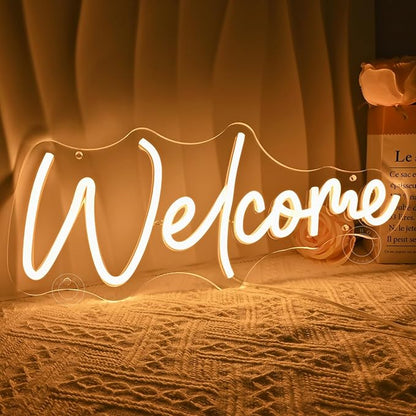 SYLHOME Welcome Led Neon Light Sign Business Open Windows Home Door Wall Sign Decor Bar Pub Store Shop Come In Neon Wedding Birthday Party Sign 15.75" X 6.5" USB