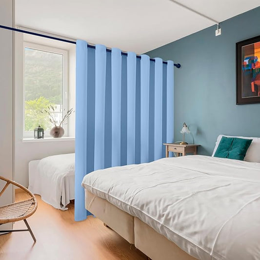 ChrisDowa Room Divider Curtain 90 Inches Long, Wide Blackout Sliding Door Curtain for Bedroom, Room Darkening Privacy Window Curtain for Patio Door (1 Panel Set, Sky Blue, 100 x 90 Inch)