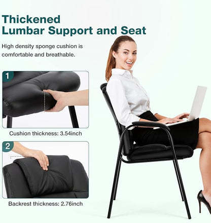 OLIXIS Waiting Room Reception Chairs Set of 8, Leather Office Desk Guest Stationary Side Chair with Padded Arms for Home Conference Lobby Area Meeting Church Medical Clinic Elderly Student